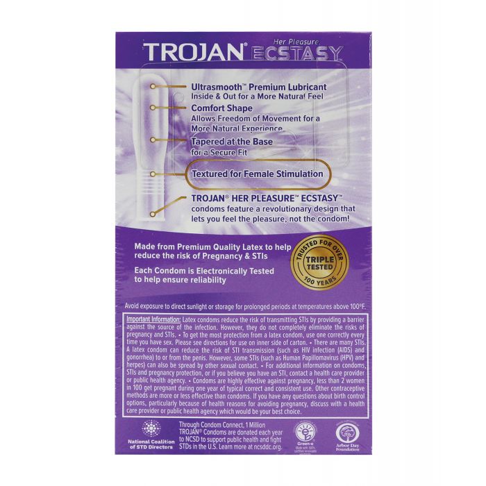 Trojan Her Pleasure Ecstasy Condoms - Box of 10 - Essence Of Nature LLC