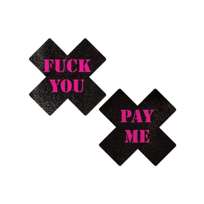 Pastease Premium Fuck You Pay Me Cross - Black/Pink O/S - Essence Of Nature LLC