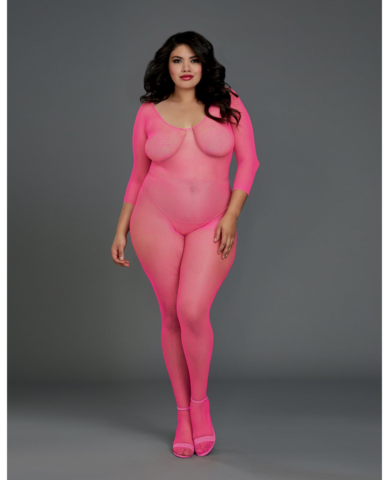 Fishnet Long Sleeved Open Crotch Bodystocking Pink QN - Essence Of Nature LLC
