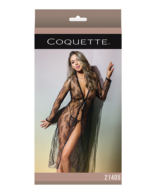 Classic Sheer Lace Robe & G-String Black O/S - Essence Of Nature LLC