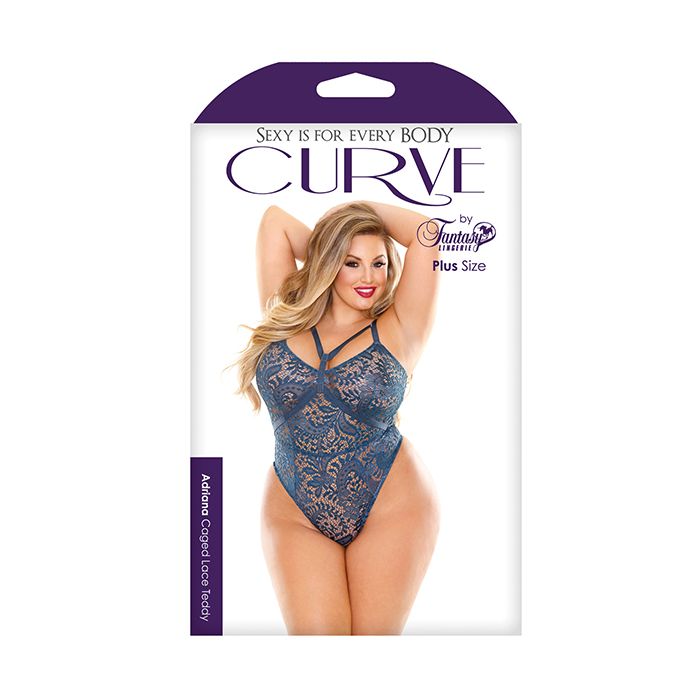 Curve Adriana Caged Lace Teddy Blue 1X/2X - Essence Of Nature LLC