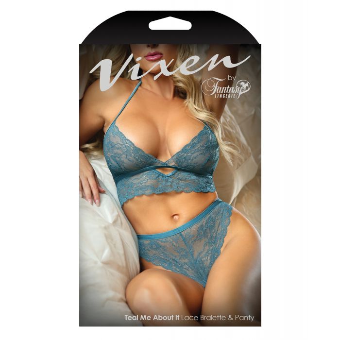 Vixen Teal Me About it Scalloped Lace Bralette w/Panty Teal XL - Essence Of Nature LLC