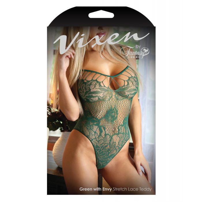 Vixen Green w/Envy Strappy Stretch Lace Teddy Evergreen O/S - Essence Of Nature LLC