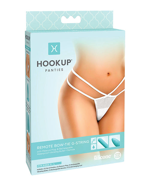 Hookup Panties Remote Bow Tie G String White XL-XXL - Essence Of Nature LLC