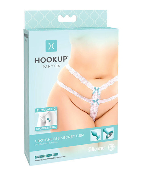 Hookup Panties Crotchless Secret Gem White XL-XXL - Essence Of Nature LLC
